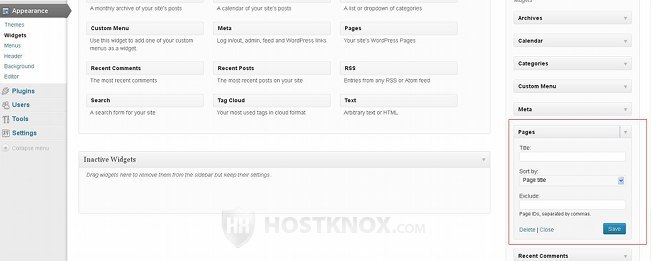 Widget Settings-Pages Widget