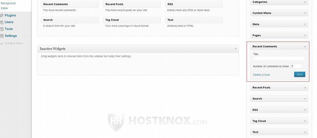 Widget Settings-Recent Comments Widget