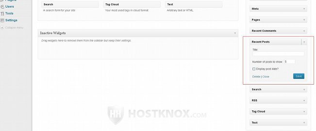 Widget Settings-Recent Posts Widget