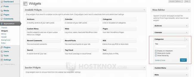 Widget Settings-Categories Widget