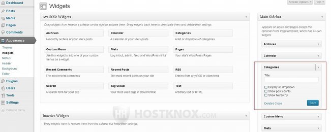 Widget Settings-Categories Widget